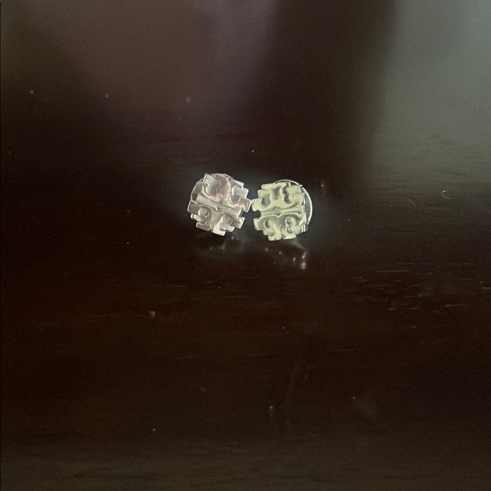 Silver Tory Burch Logo Stud Earrings